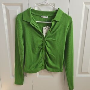 Zara Lime Green Ribbed Button Down Top